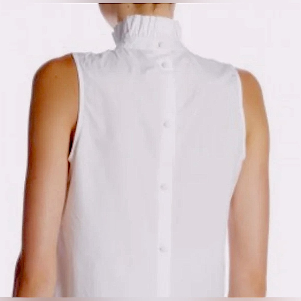 NWT [Frame] High Neck Sleeveless Ruffle Back Button Blouse Top White Women’s S - Picture 2 of 14